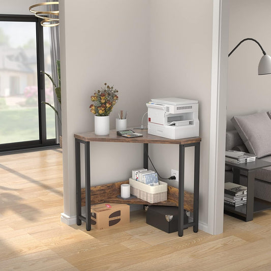 Corner Desk Small Space Computer W/USB & Outlets Triangle Desk