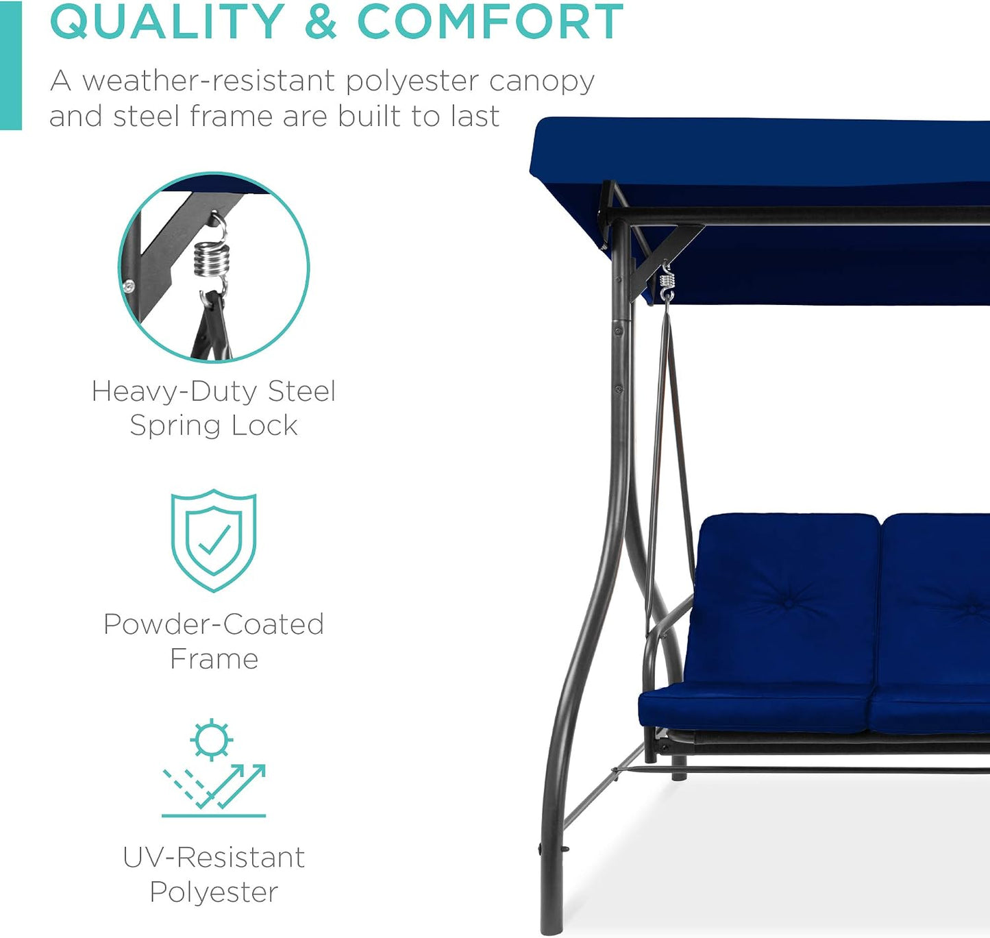 Patio Swing Chair 3-Seat Outdoor Converting Canopy Glider -Blue