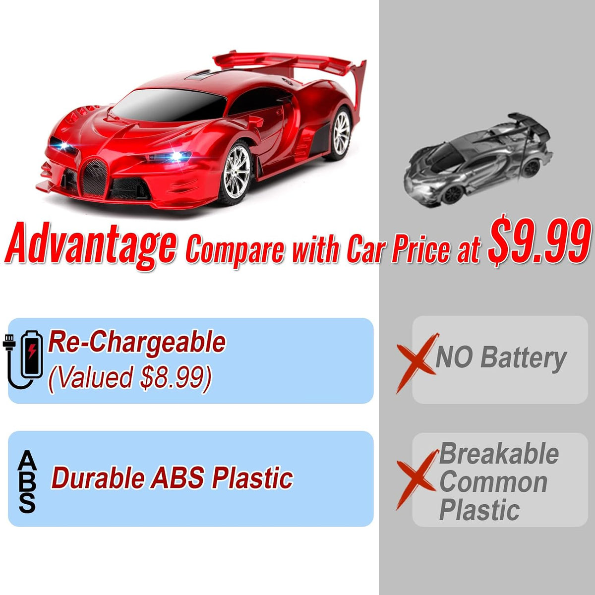 High Speed Vehicle Racing Toys RC Car 1/18 With Led Light, Red