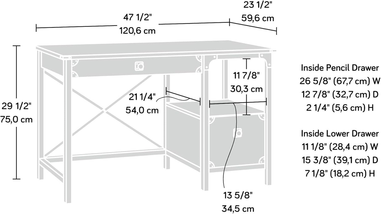 Desk Steel Metal Wood Two Drawers & Open Shelf Pedestal Desk
