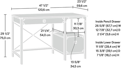 Desk Steel Metal Wood Two Drawers & Open Shelf Pedestal Desk