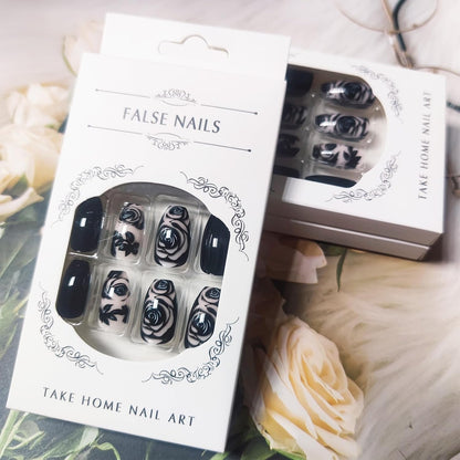 False Nails Rose Flower Acrylic Press Stick On Nails, 24Pcs
