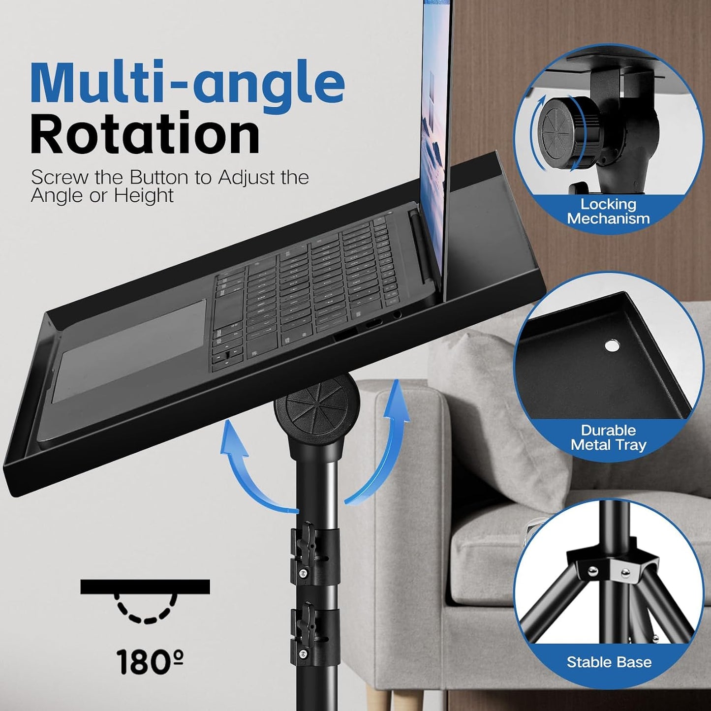 Tripod Stand Projector Laptop 22"-55" Height W/Rotating Tray