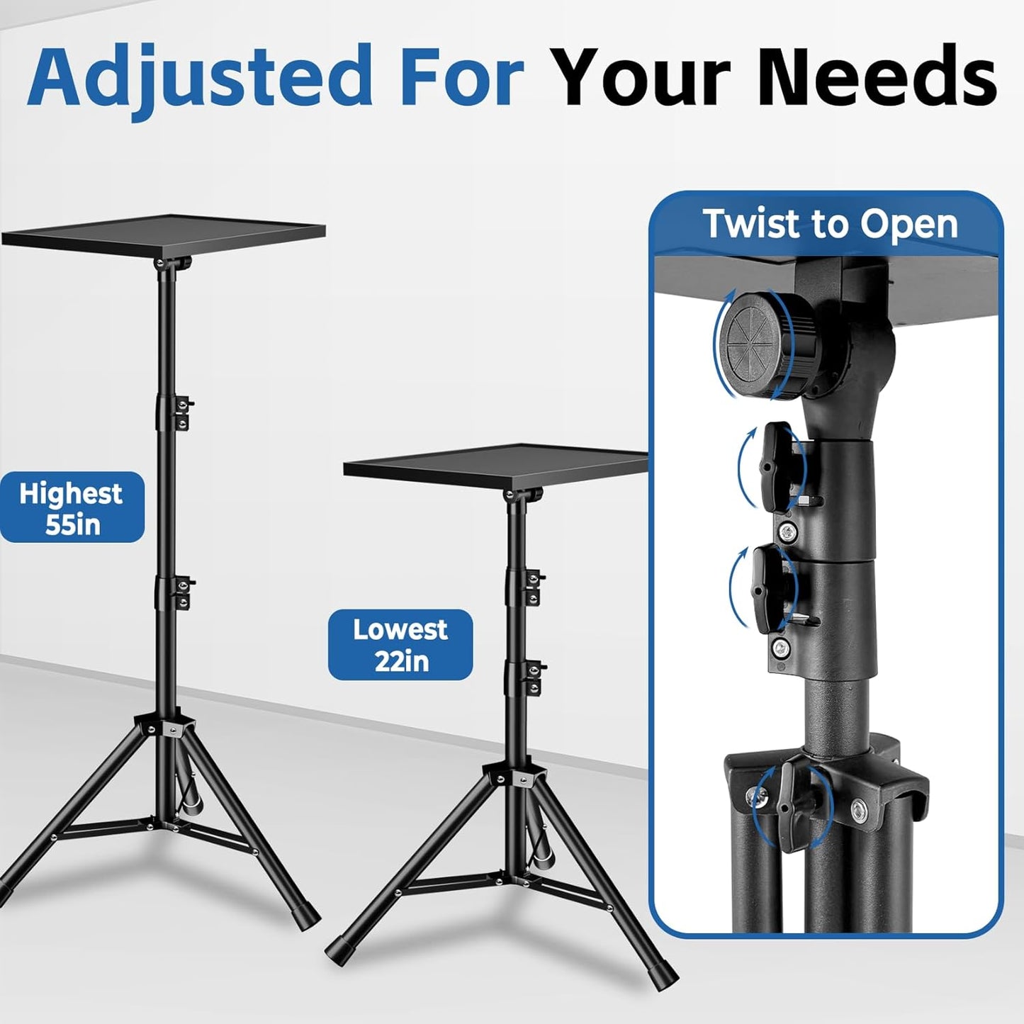 Tripod Stand Projector Laptop 22"-55" Height W/Rotating Tray