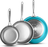 Ceramic Frying Pans Set 3 Pc Nonstick Skillet - 8", 10"&12"-Blue