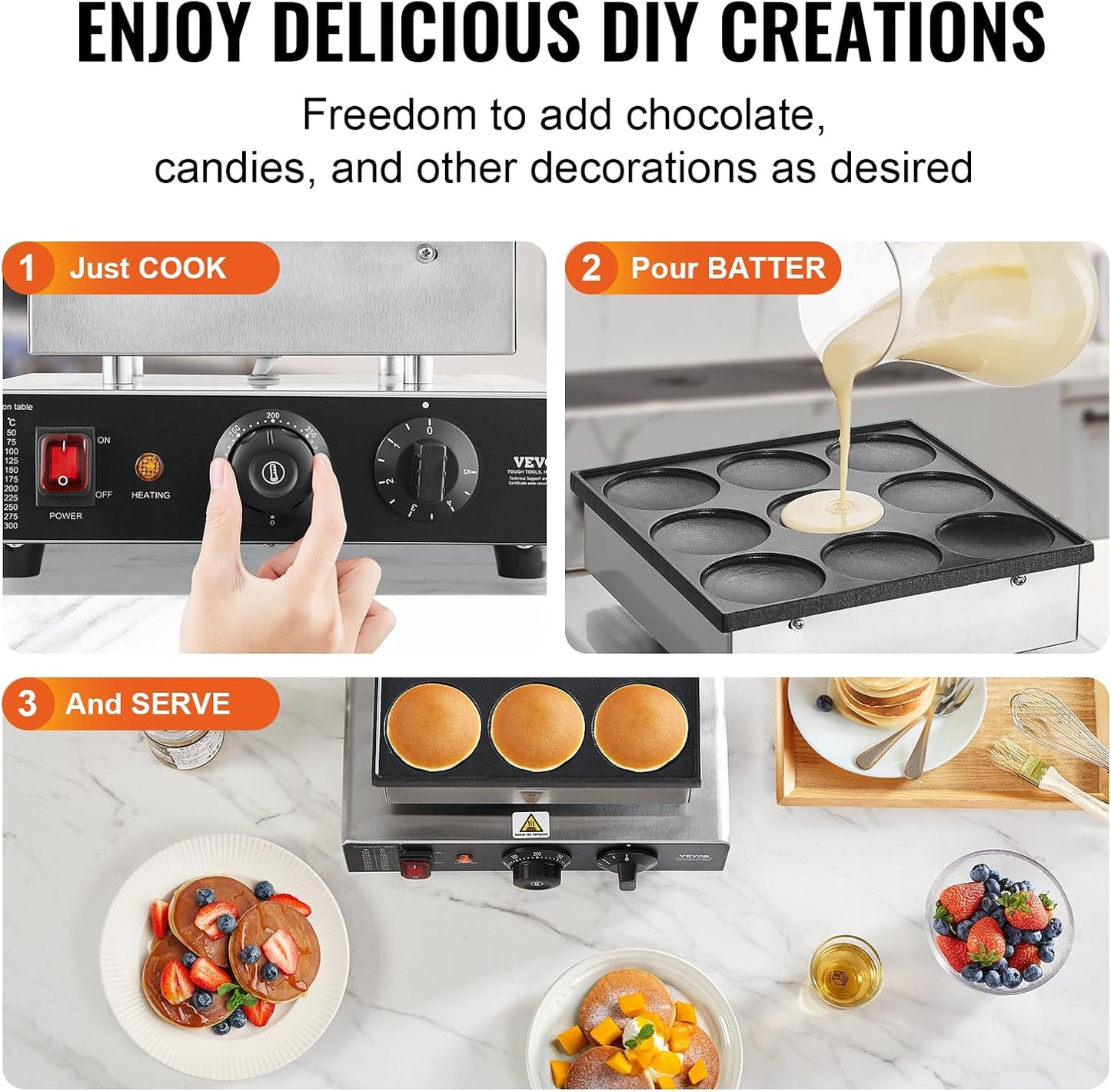 VEVOR Dutch Pancake Maker 9PCS Machine 850W Electric Snack Bar