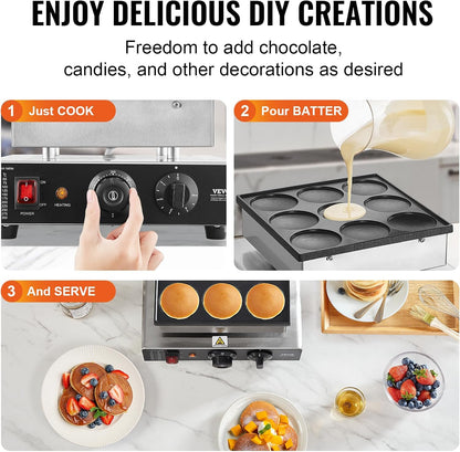 VEVOR Dutch Pancake Maker 9PCS Machine 850W Electric Snack Bar