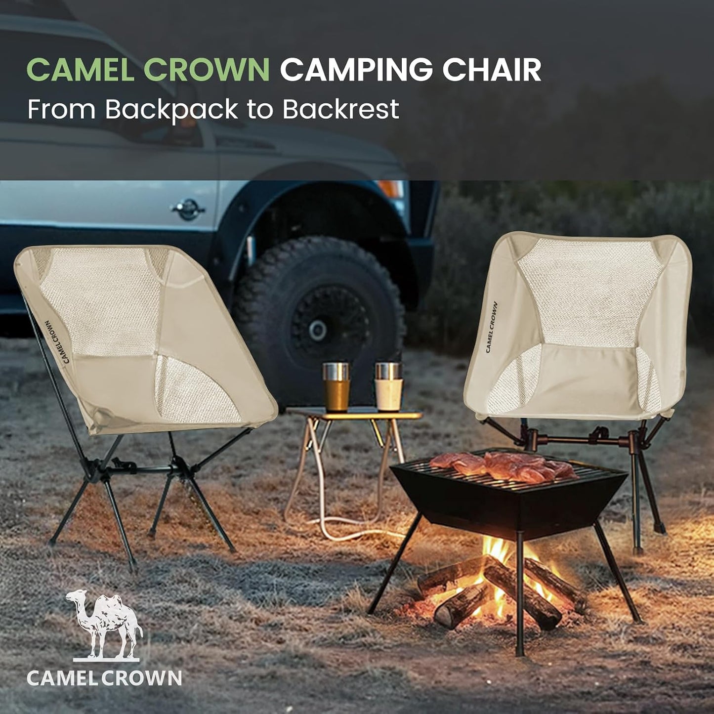 Portable Folding Chair Camping Backrest Lounge Beach Chair, White