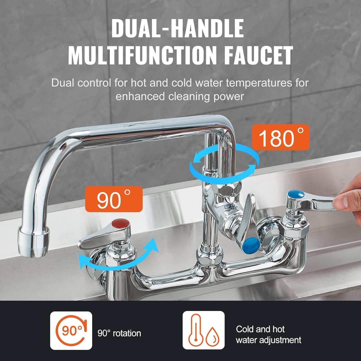 VEVOR Faucet 36"H Wall Mount Kitchen Sink Pull Down Spray Faucet