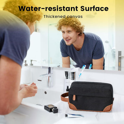 Water Resistant leather Shaving Bag Hanging Kit Toiletry Bag - Black