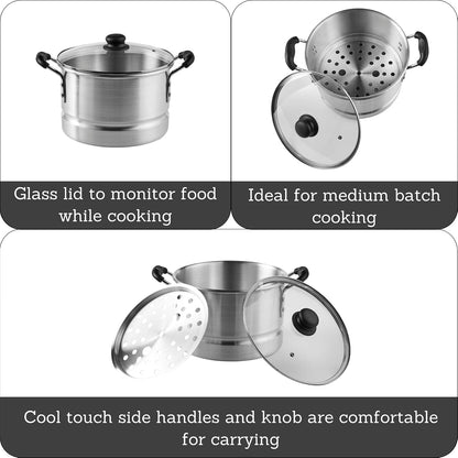 IMUSA Aluminum Steamer with Glass Lid Steamer Pot 10-Qt, Silver