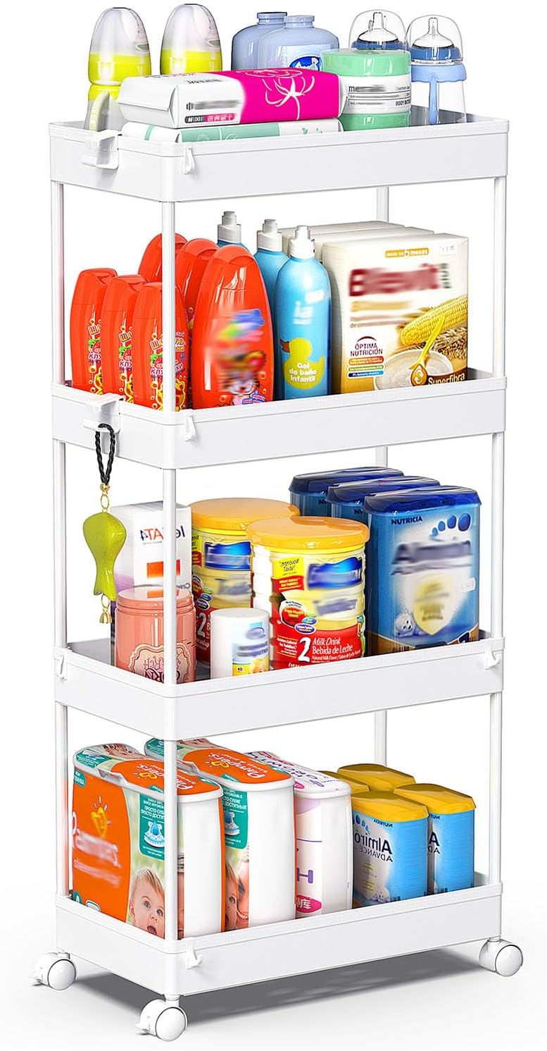 Rolling Utility Cart Slide Out Organizer 4-Tier Shelf Trolley