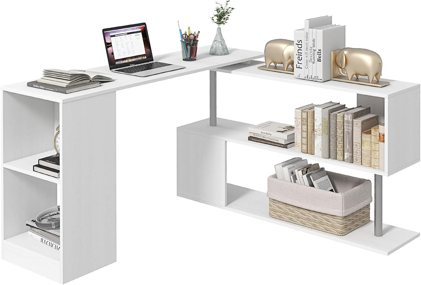 L-Shaped Computer Desk Modern Rotating Corner Workstation, White