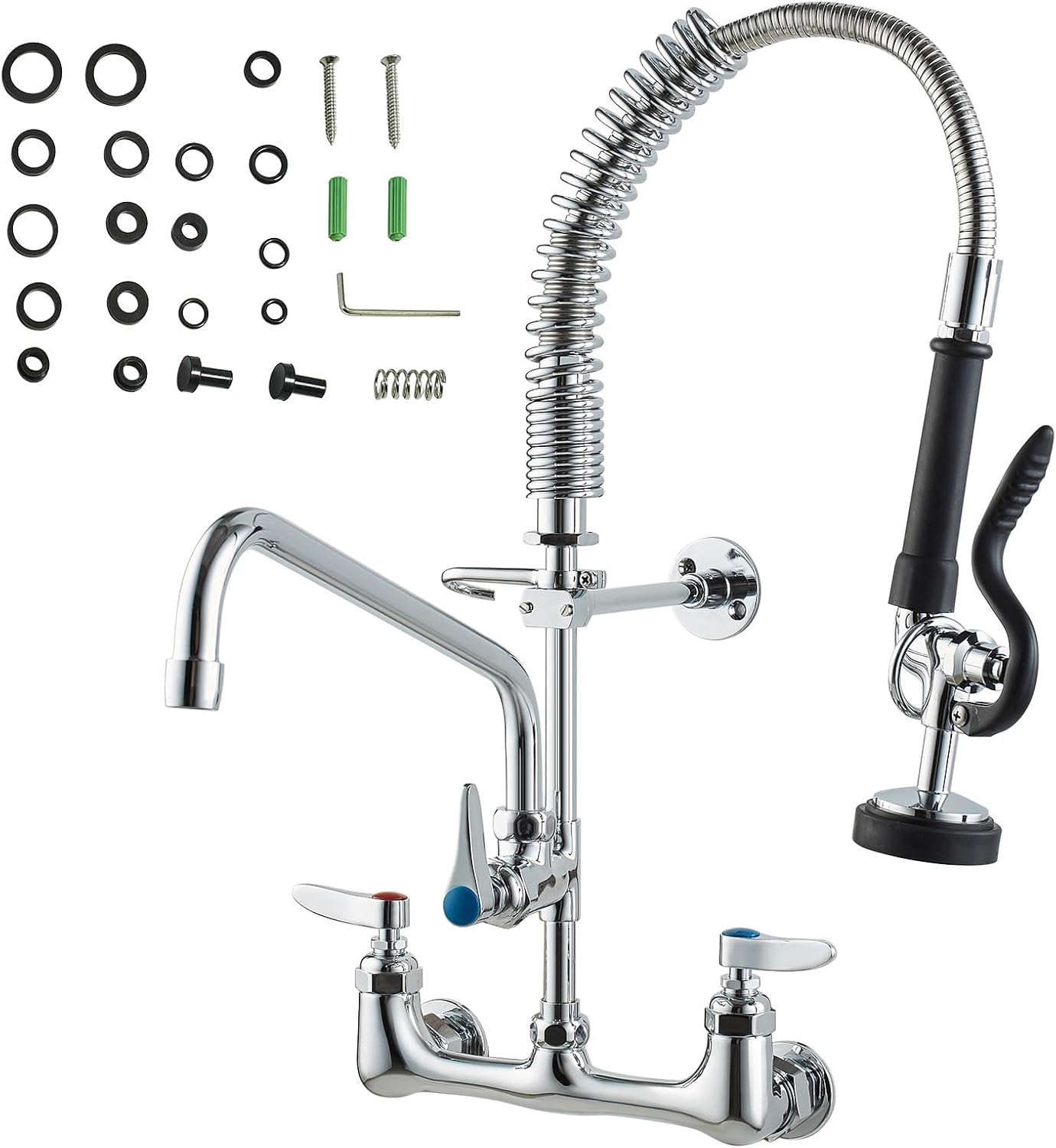 Wall Mount Faucet 21"H Kitchen Sink Pull Down Spray Brass Faucet