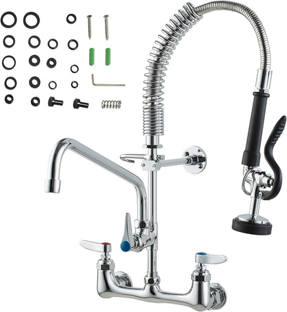 Wall Mount Faucet 21"H Kitchen Sink Pull Down Spray Brass Faucet