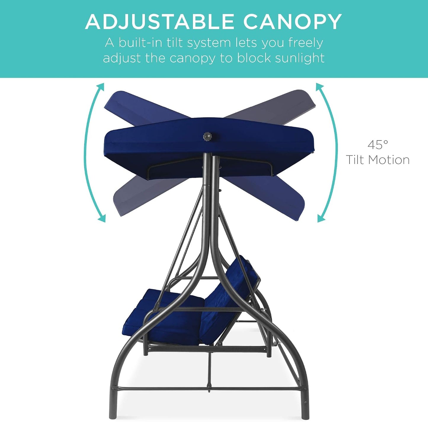 Patio Swing Chair 3-Seat Outdoor Converting Canopy Glider -Blue