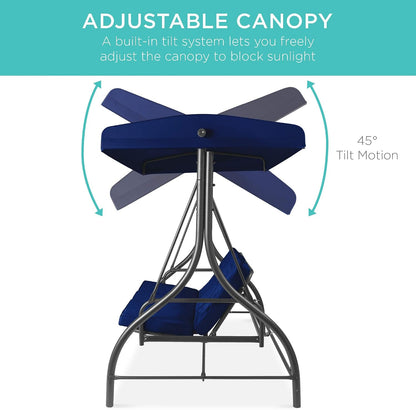 Patio Swing Chair 3-Seat Outdoor Converting Canopy Glider -Blue