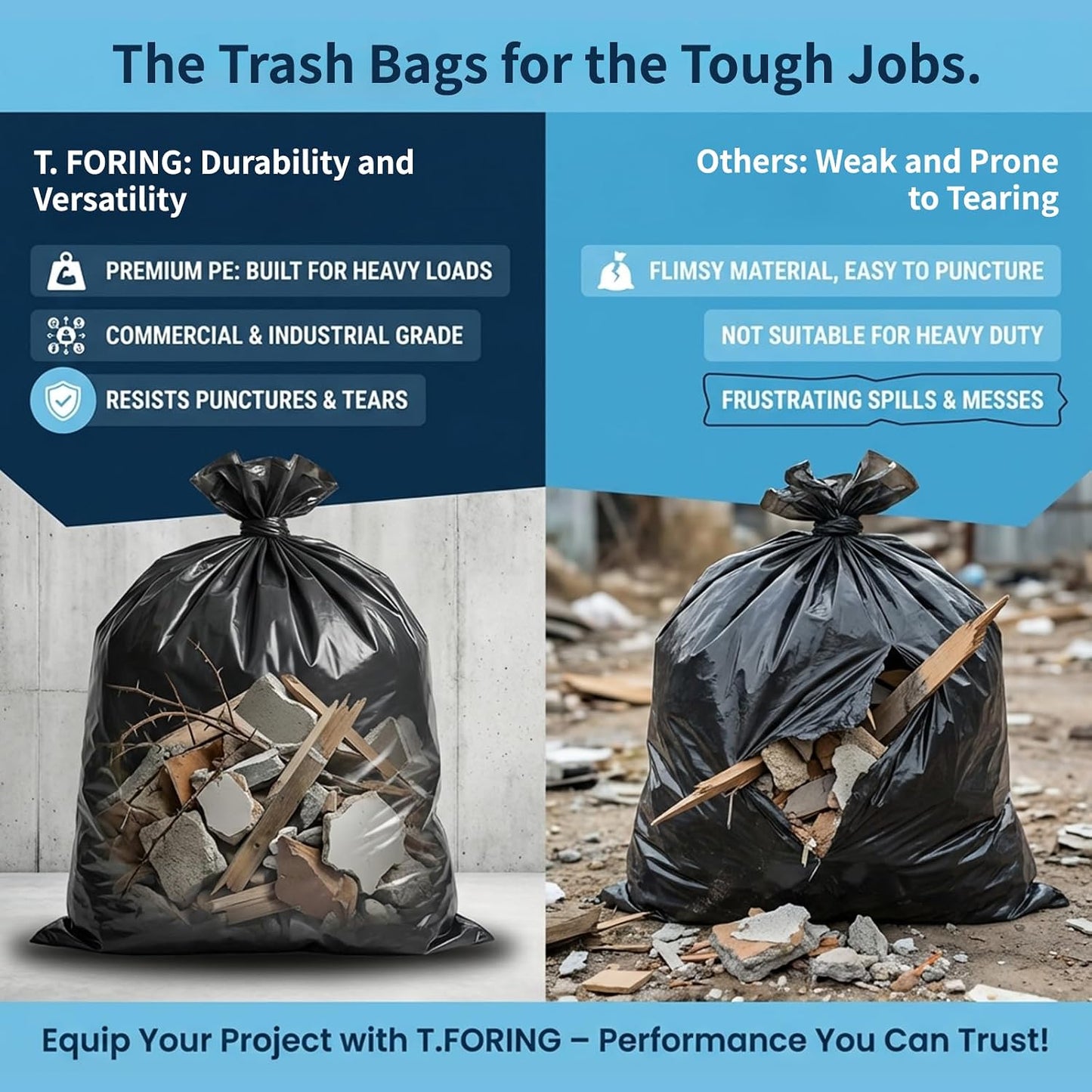 Trash Bags 55-60 Gal Trash Can Liners Large Bag (100 Count)