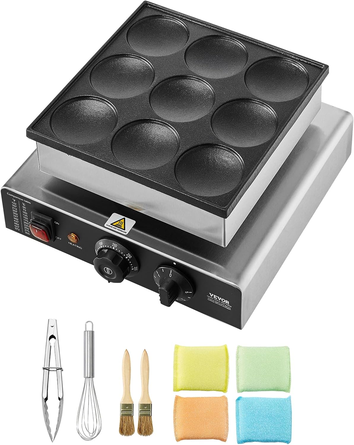 VEVOR Dutch Pancake Maker 9PCS Machine 850W Electric Snack Bar