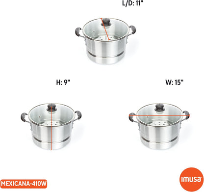 IMUSA Aluminum Steamer with Glass Lid Steamer Pot 10-Qt, Silver