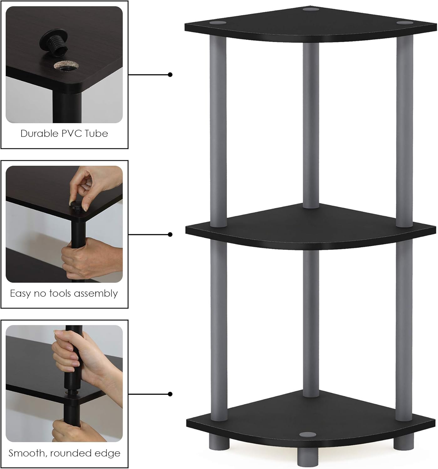 Corner Display Rack 3-Tier Multipurpose Shelving Unit-Black/Gray