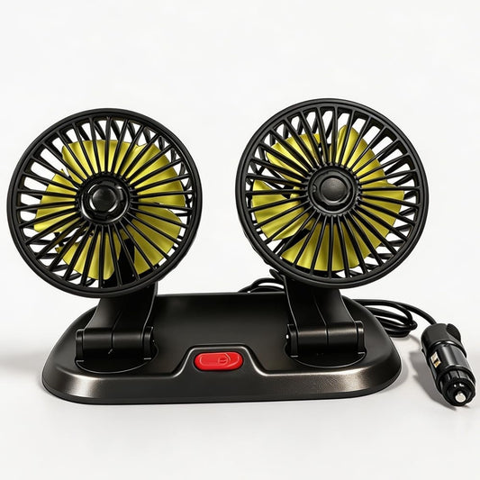 Dual Head Fan 12V Car Cooling 360° Rotatable Quiet & Powerful Automotive Fan