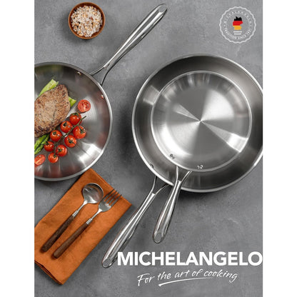 Frying Pan Triply Base Cooking Pan Set 8", 9.5" & 11", Silver
