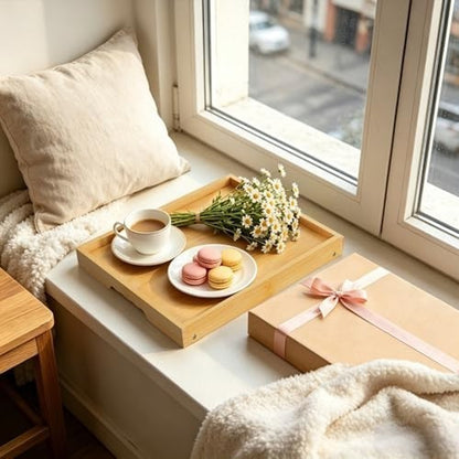 Bamboo Breakfast Tray Folding Breakfast Set of 2 Tray, Natural
