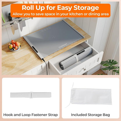 Silicone Warming Mat Rollable 3 Temp Levels 4H Timer Child Lock