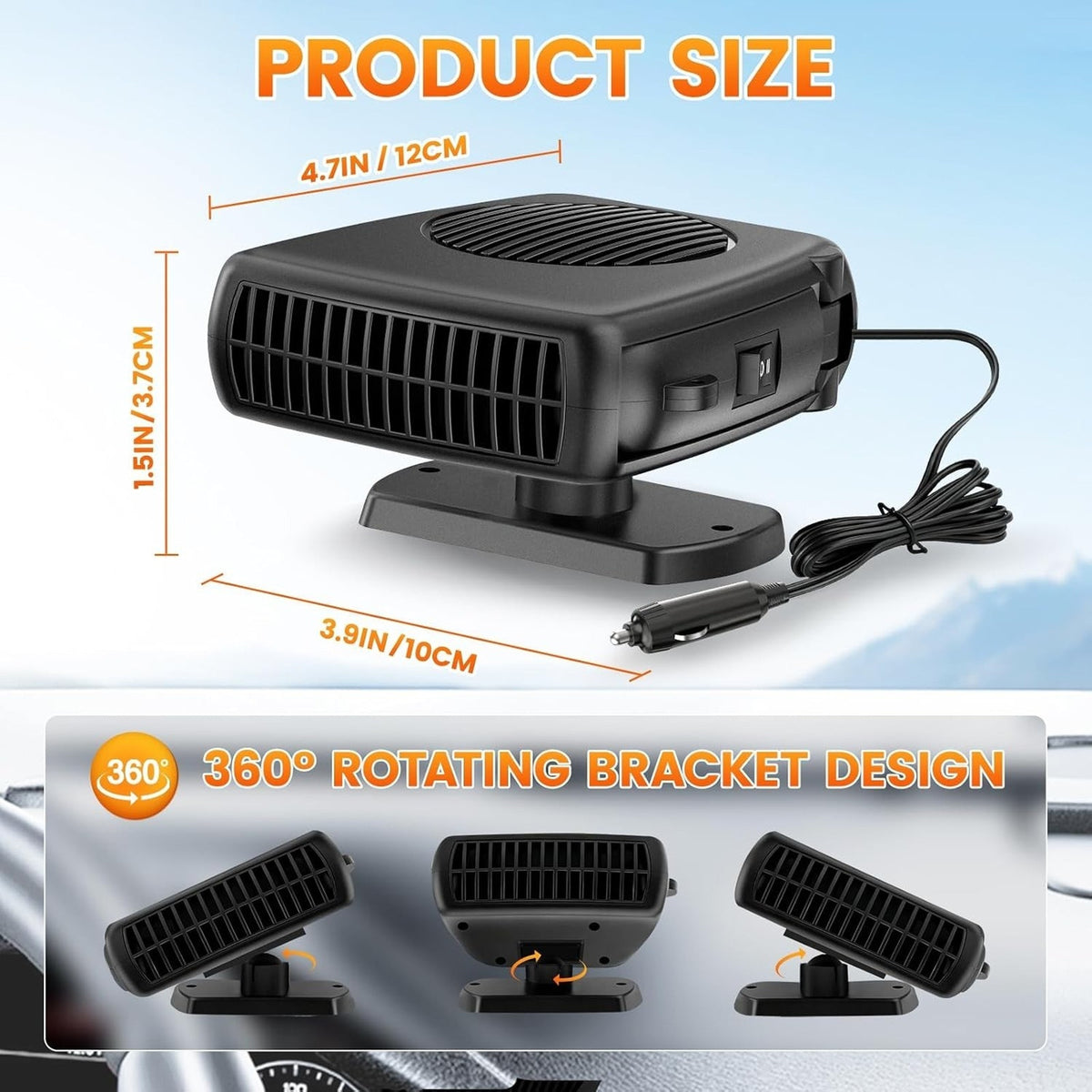 Portable Car Heater 12V Defroster 200W Defogging Car Fan Heater