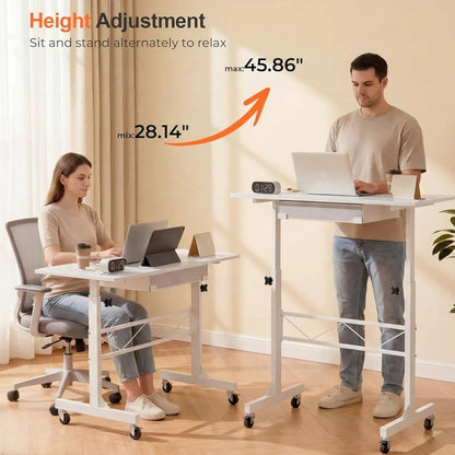 COMHOMA Small Standing Desk W/Storage Drawer 4-Level Rolling Desk