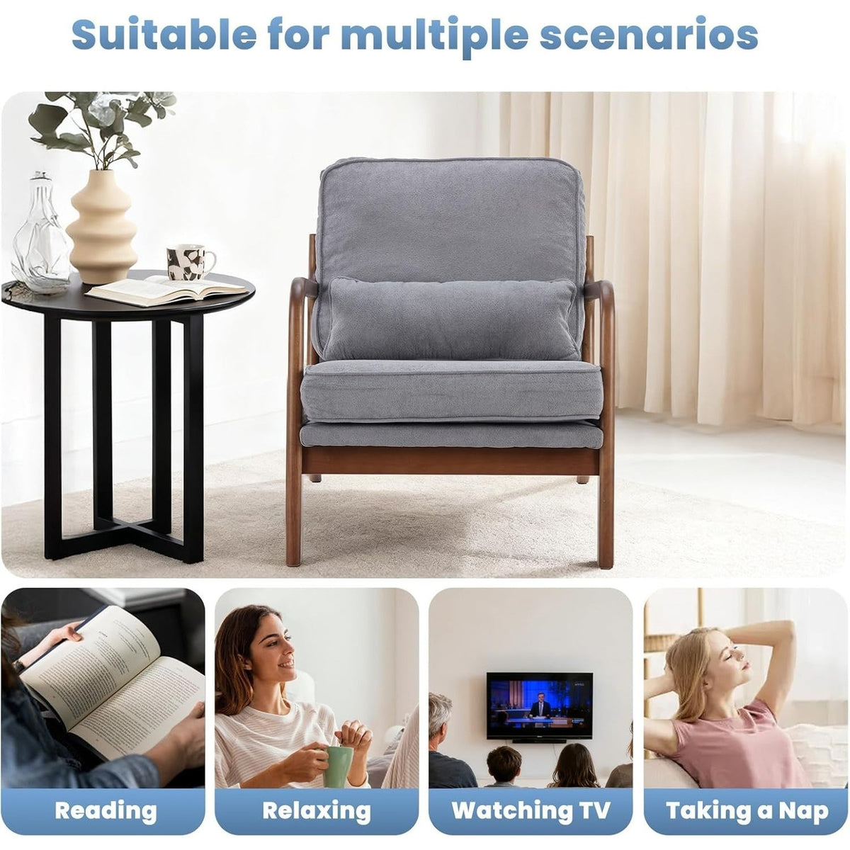 Modern Chair Reading Accent Upholstered Seat Lounge Armchair-Grey