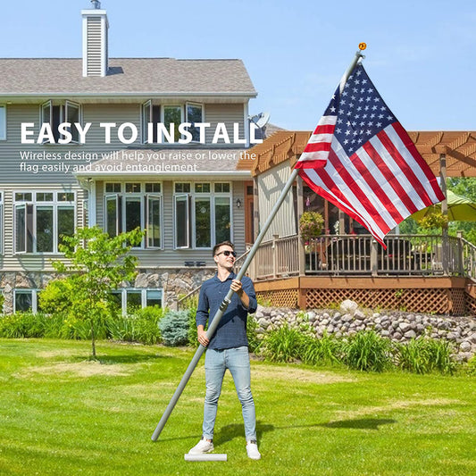 Telescoping Flag Pole 20Ft Polyester American Flag & Golden Ball