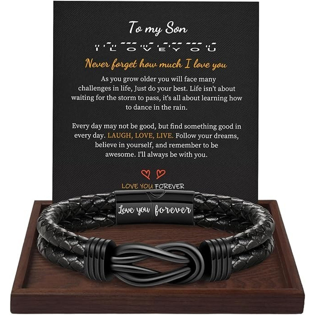 Men's Bracelet Leather Love You Forever To My Son Gift-Black