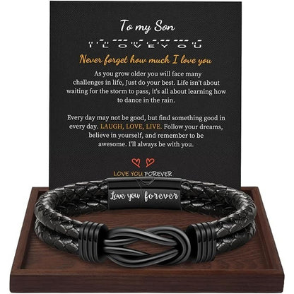 Men's Bracelet Leather Love You Forever To My Son Gift-Black