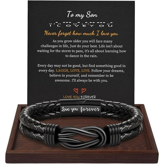 Men's Bracelet Leather Love You Forever To My Son Gift-Black