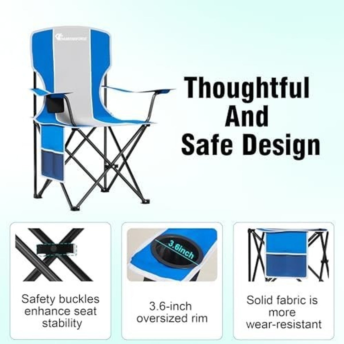 Camping Chair High Back Folding Portable Cup Holder Chair, Blue
