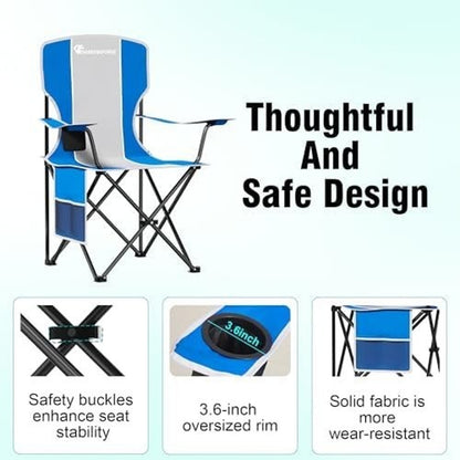 Camping Chair High Back Folding Portable Cup Holder Chair, Blue