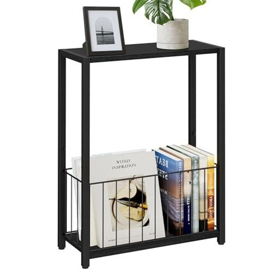 Narrow Side Table 2-Tier Removable Storage Skinny Table, Black