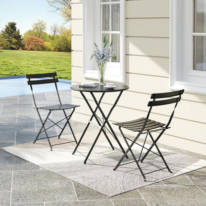 Outdoor Furniture Set 3-Pcs Folding Balcony Steel Frame Set-Black