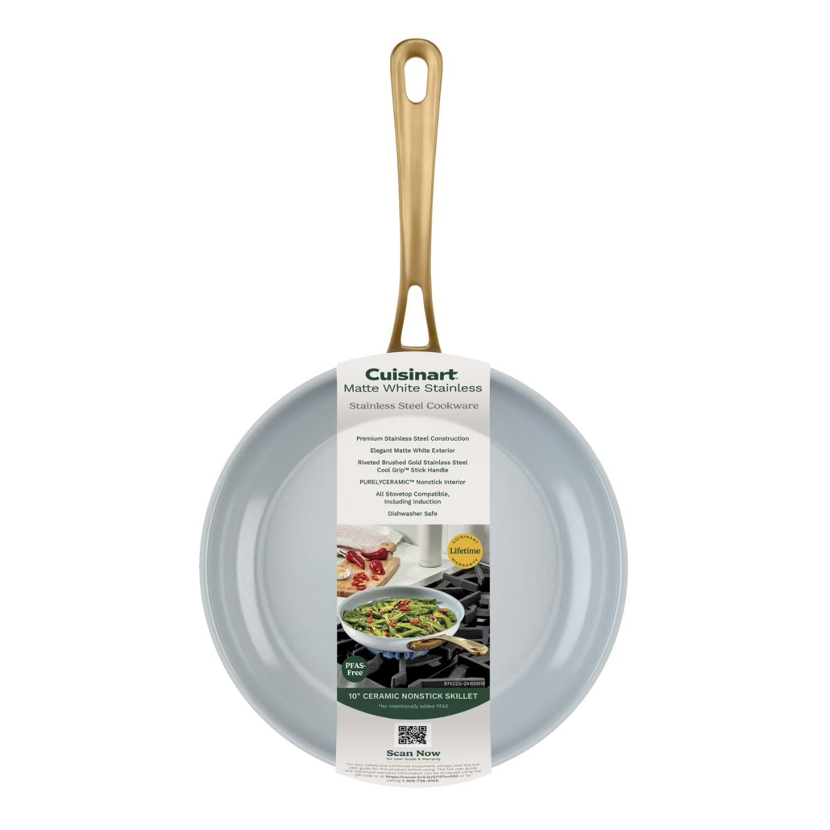 Chef’s Classic 10” Pan Stainless Steel Nonstick Ceramic Pan-White