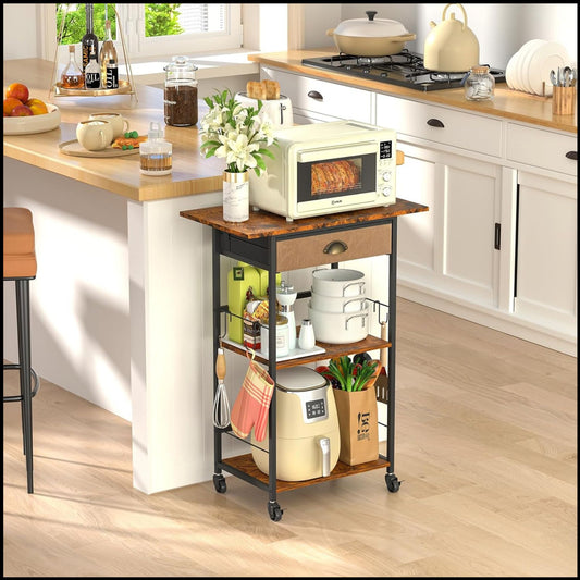 Kitchen Cart Utility Storage 3 Tier Rolling Stand W/Drawer Cart
