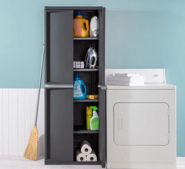 Freestanding 4-Shelf Storage Cabinet Adjustable 4-Shelves, Gray