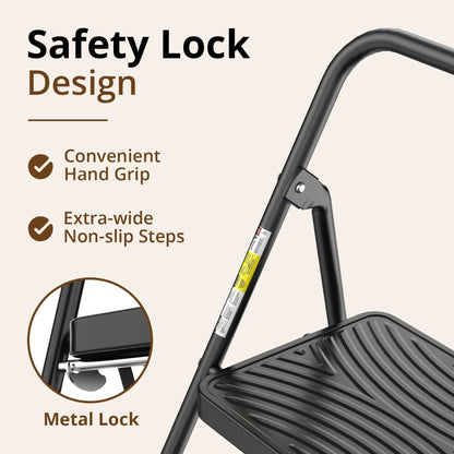 Ladder 2-Step Folding Anti-Slip Pedal Portable Step Stool, Black