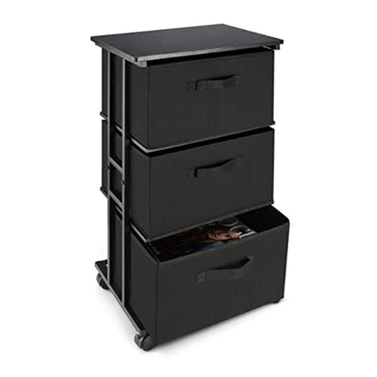 Dresser Storage 3-Drawer Modern Office Tower Cart, Black