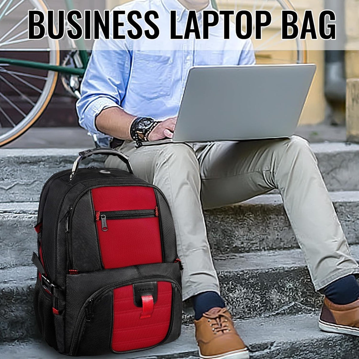Large Backpack 17" Laptops USB Port Bookbag Work Backpack, Red