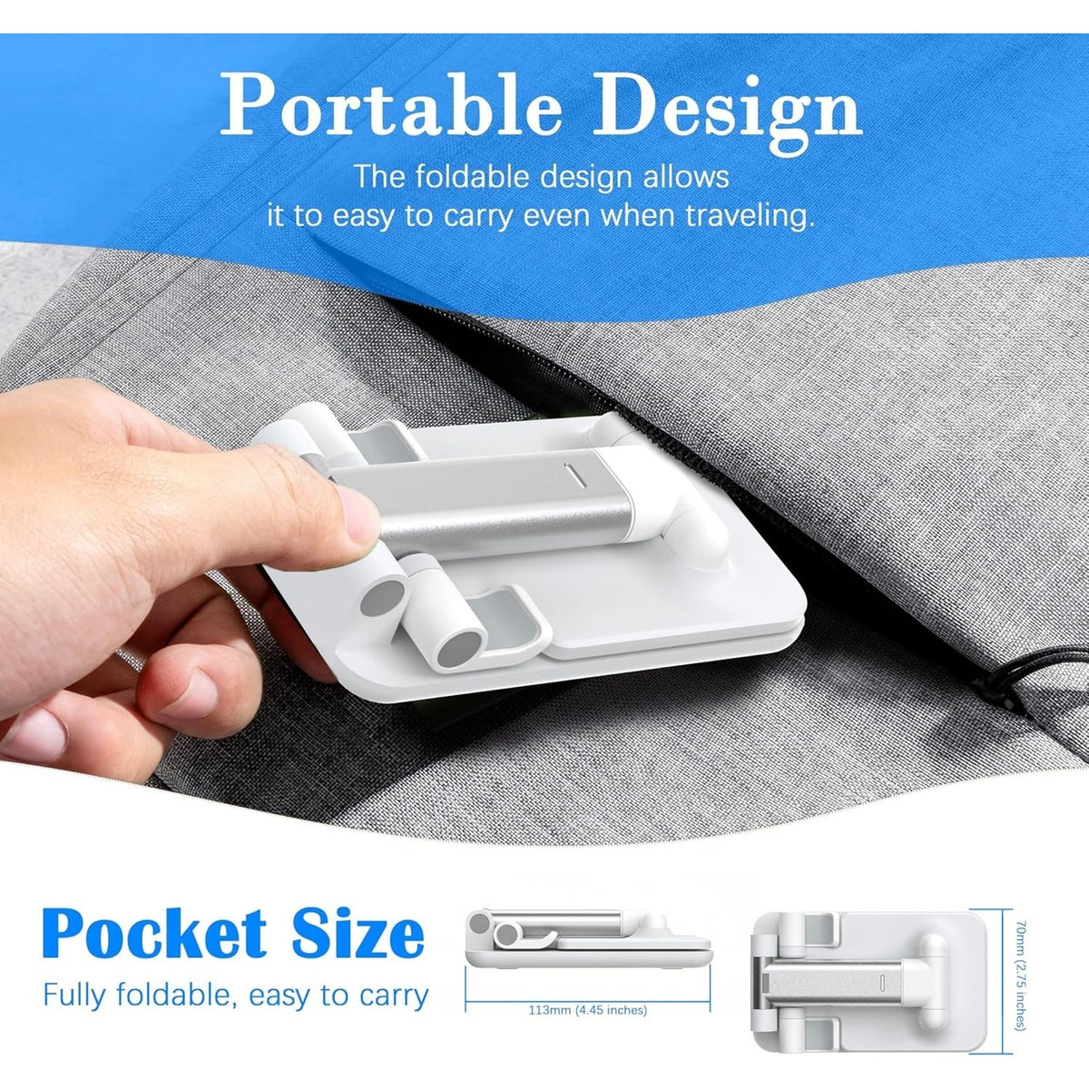 Foldable Stand Phone Adjustable Height Angle Desk Stand, White