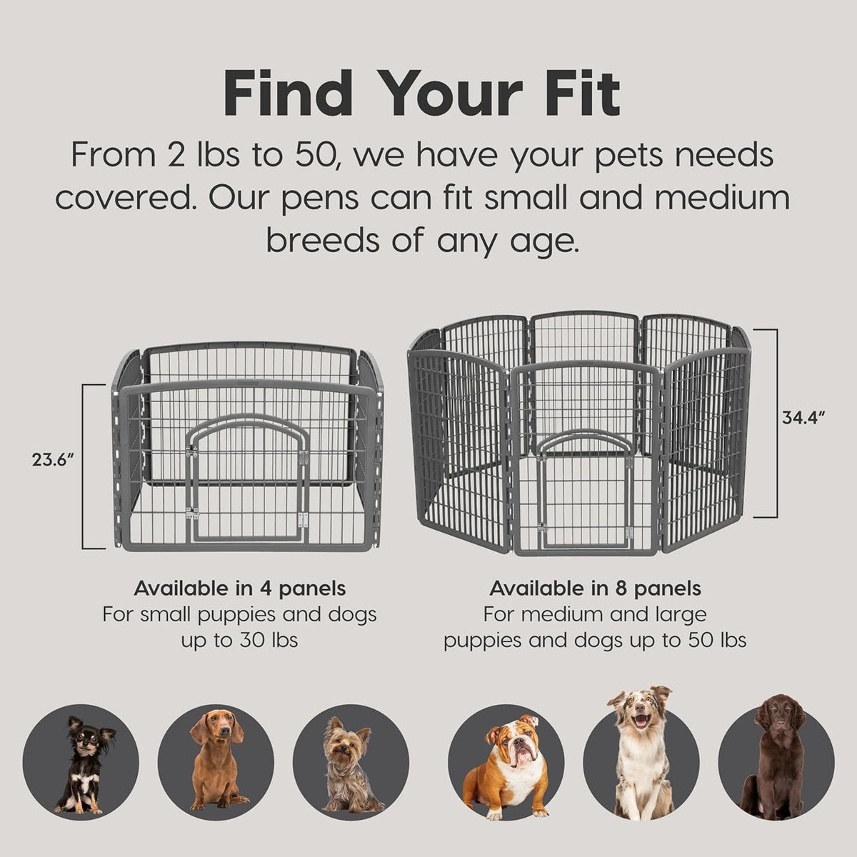 Pet Playpen Fence Enclosure Plastic 4-Panel W/Gate Door, Gray