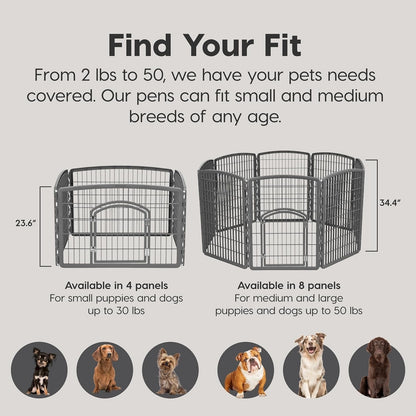 Pet Playpen Fence Enclosure Plastic 4-Panel W/Gate Door, Gray