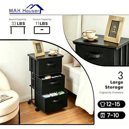 Dresser Storage 3-Drawer Modern Office Tower Cart, Black